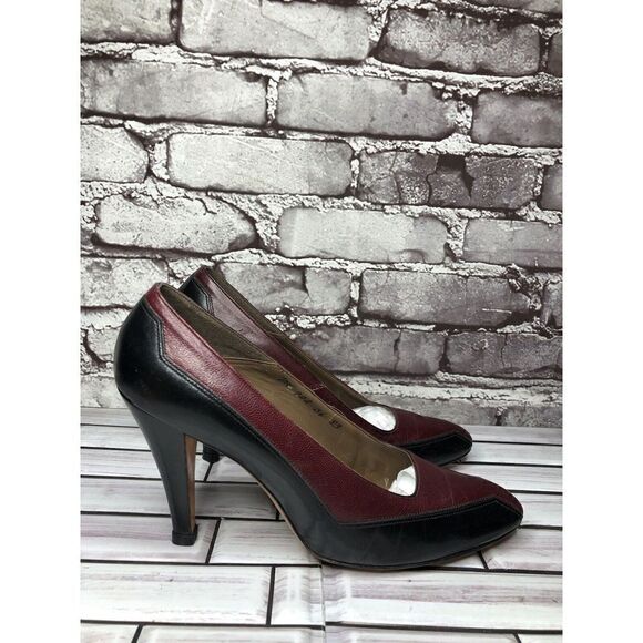 Bill Valentine VTG Burgundy Leather Slip On Classic Heels Women Sz 7M US/37.5EU - Picture 3 of 16